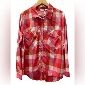 Westbound‎ Button Up Womens 1X Pink White Plaid Long Sleeve Top Pockets Casual